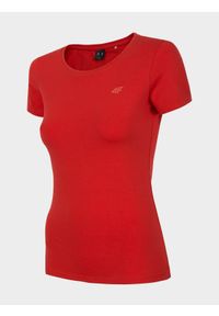 4f - T-shirt slim gładki damski. Okazja: na co dzień, na spacer. Kolor: czerwony. Materiał: bawełna, elastan. Długość rękawa: krótki rękaw. Długość: krótkie. Wzór: gładki. Styl: casual #2