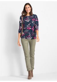 bonprix - Shirt z długim rękawem, w kwiaty. Kolor: niebieski. Materiał: bawełna. Długość rękawa: długi rękaw. Długość: długie. Wzór: kwiaty #2