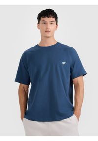 4f - 4F T-shirt oversize gładki męski - granatowy S. Okazja: na co dzień. Kolor: niebieski. Materiał: bawełna. Długość: długie. Wzór: gładki. Styl: casual #1