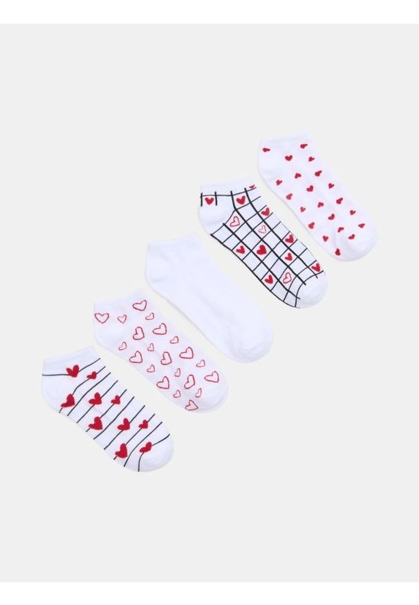 Sinsay - Prążkowane skarpetki ze wzorem 5 pack - biały. Kolor: biały. Materiał: prążkowany