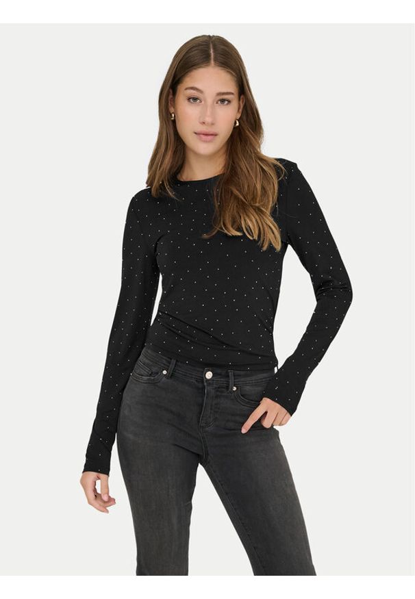 only - ONLY Bluzka Zita 15358986 Czarny Slim Fit. Kolor: czarny. Materiał: syntetyk