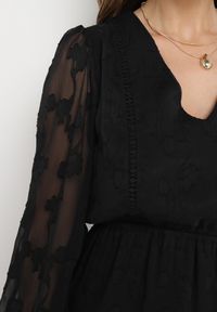 Born2be - Czarna Sukienka Boho z Gumką w Pasie i Błyszczącą Nitką Gavissa. Kolor: czarny. Styl: boho #3