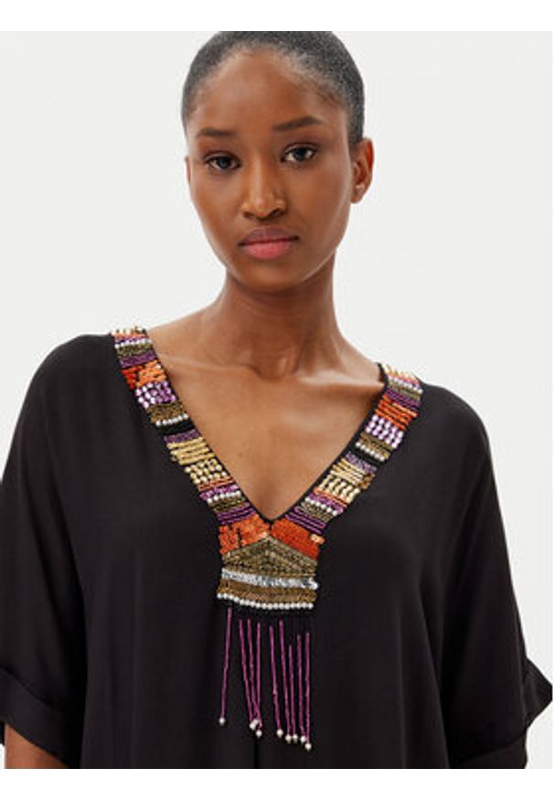 LOLA CASADEMUNT Sukienka letnia LS2516029 Czarny Relaxed Fit. Kolor: czarny. Materiał: wiskoza. Sezon: lato