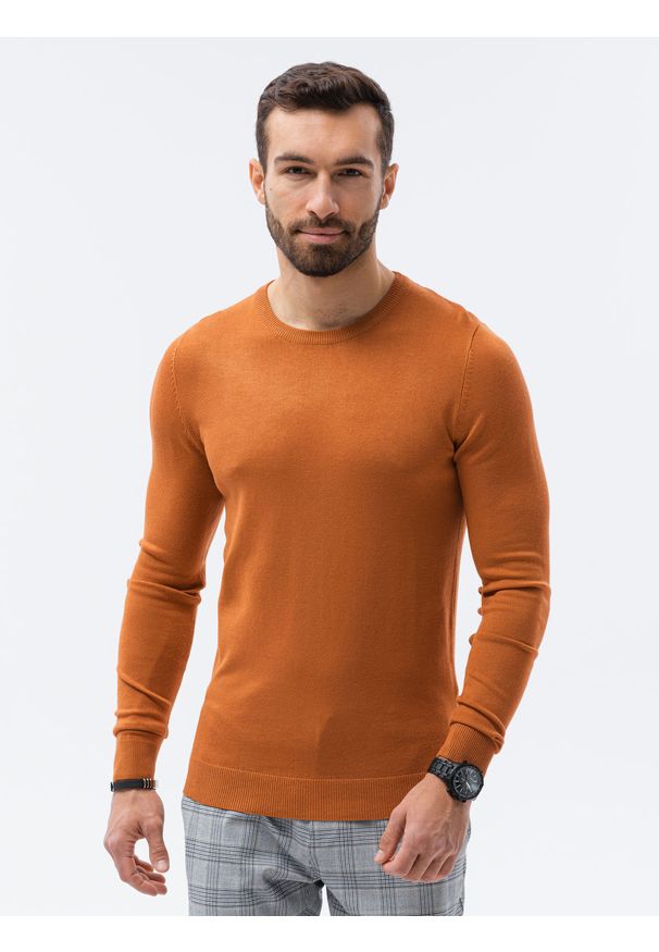 Ombre Clothing - Sweter męski E177 - camel - XXL. Materiał: nylon, wiskoza. Styl: klasyczny