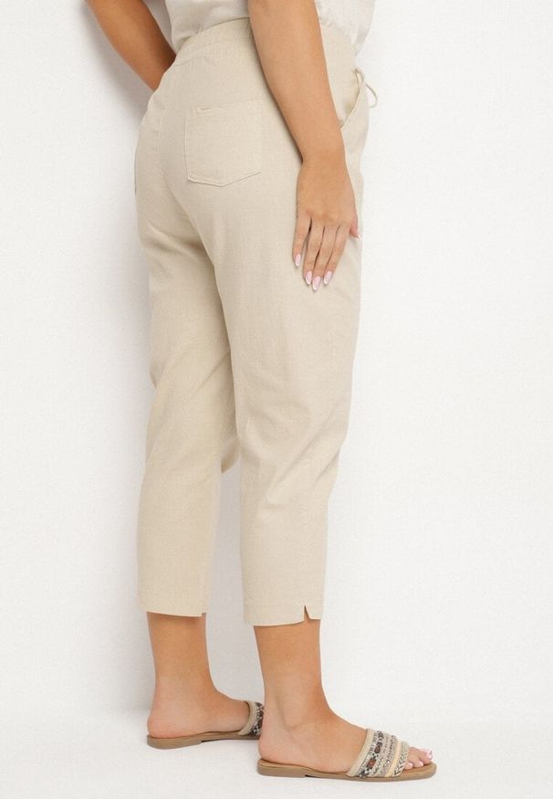 Born2be - Beżowe Spodnie z Bawełny ze Sznurkami Izeleina. Okazja: na co dzień. Kolekcja: plus size. Kolor: beżowy. Materiał: bawełna. Styl: casual