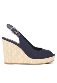 TOMMY HILFIGER - Tommy Hilfiger Sandały Iconic Elena Sling Back Wedge FW0FW04789 Granatowy. Kolor: niebieski