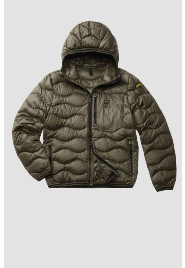 Blauer USA - BLAUER Zielona męska kurtka Wave Short Jackets. Okazja: na co dzień. Kolor: czarny. Materiał: poliamid. Styl: casual