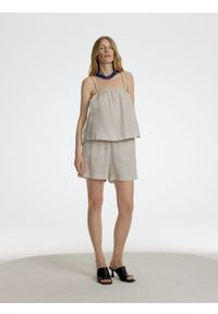 Reserved - Lniany top - beżowy. Kolor: beżowy. Materiał: len