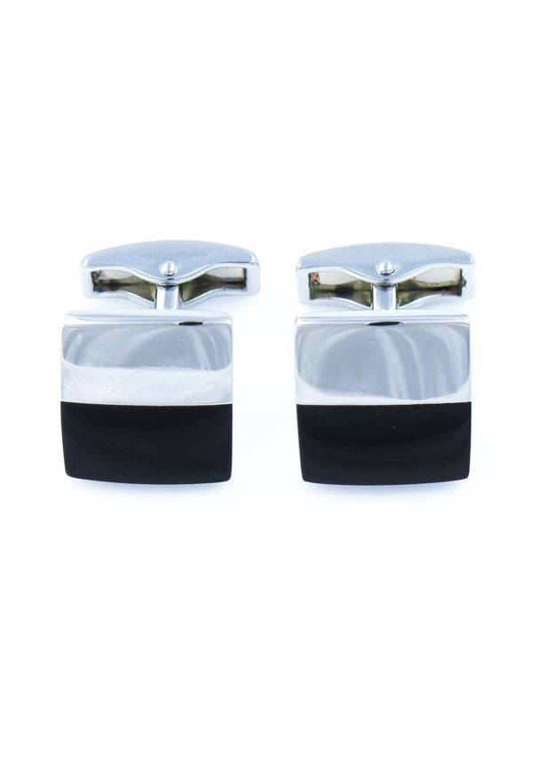 Modini - Spinki do mankietów - srebrno-czarny prostokąt H129. Kolor: srebrny, czarny, wielokolorowy