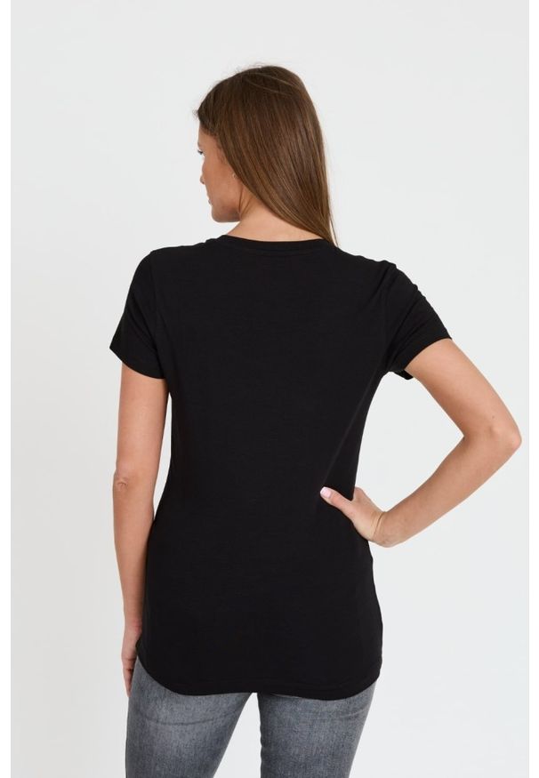 Guess - GUESS Czarny damski t-shirt Satin Triangle Tee, Rozmiar XS. Kolor: czarny