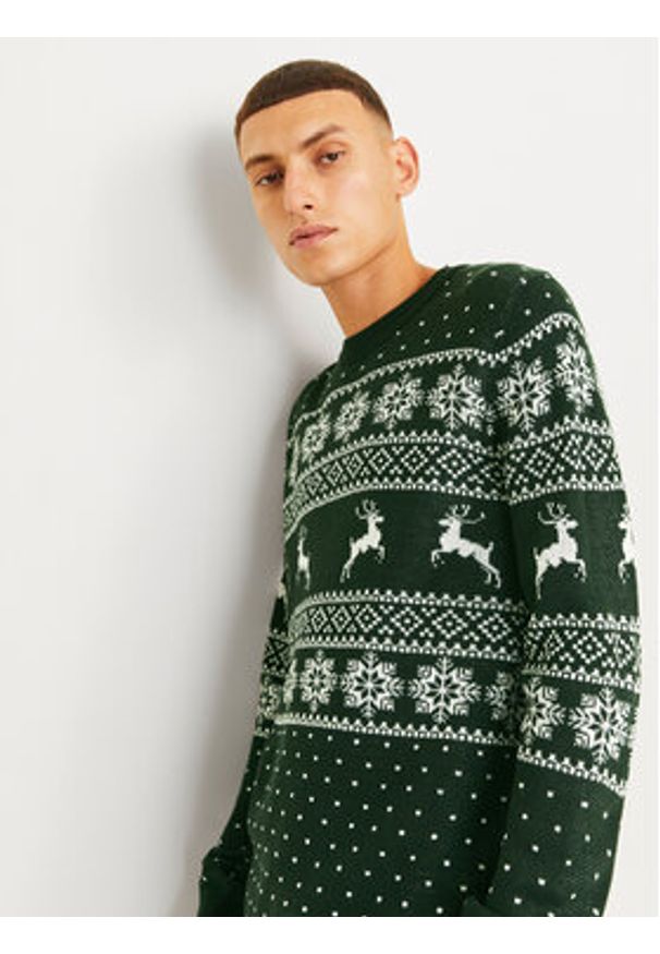 Jack & Jones Sweter Xmas Gabriel 12266118 Zielony Regular Fit. Kolor: zielony. Materiał: syntetyk