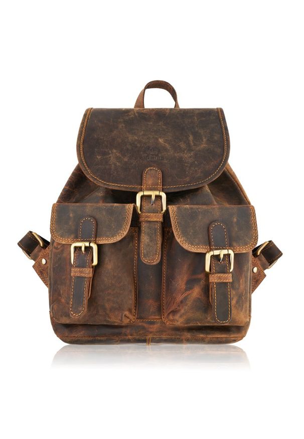 Plecak damski brązowy PAOLO PERUZZI T-16-BR. Kolor: brązowy. Materiał: skóra. Styl: vintage, klasyczny, retro, elegancki