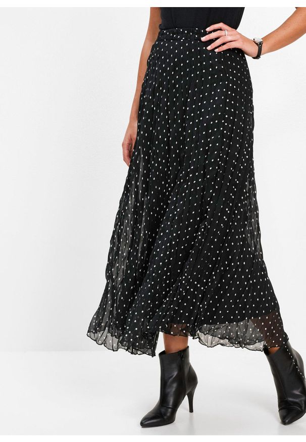 bonprix - Spódnica z szyfonu z efektem kreszowania. Kolor: czarny. Materiał: szyfon. Styl: elegancki