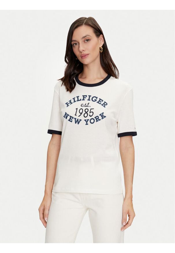 TOMMY HILFIGER - Tommy Hilfiger T-Shirt Varsity Ringer WW0WW42585 Biały Regular Fit. Kolor: biały. Materiał: wiskoza, bawełna