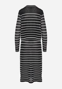 Born2be - Czarny Dzianinowy Komplet z Wiskozą w Paski Kardigan i Spódnica Sepoline. Kolor: czarny. Materiał: dzianina, wiskoza. Wzór: paski #4