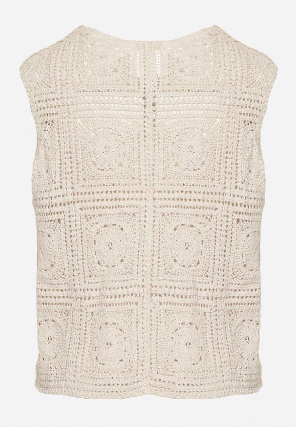 Born2be - Beżowa Ażurowa Bawełniana Kamizelka Haluvira. Okazja: na co dzień. Kolor: beżowy. Materiał: bawełna. Wzór: ażurowy. Styl: elegancki, casual