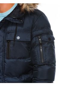 Ombre Clothing - Kurtka męska zimowa parka - granatowa C355 - M. Kolor: niebieski. Materiał: poliester, futro. Sezon: zima #5