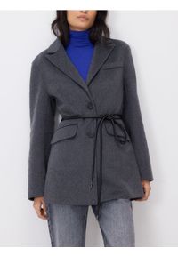 Reserved - Marynarka oversize z wełną - ciemnoszary. Kolor: szary. Materiał: wełna #1