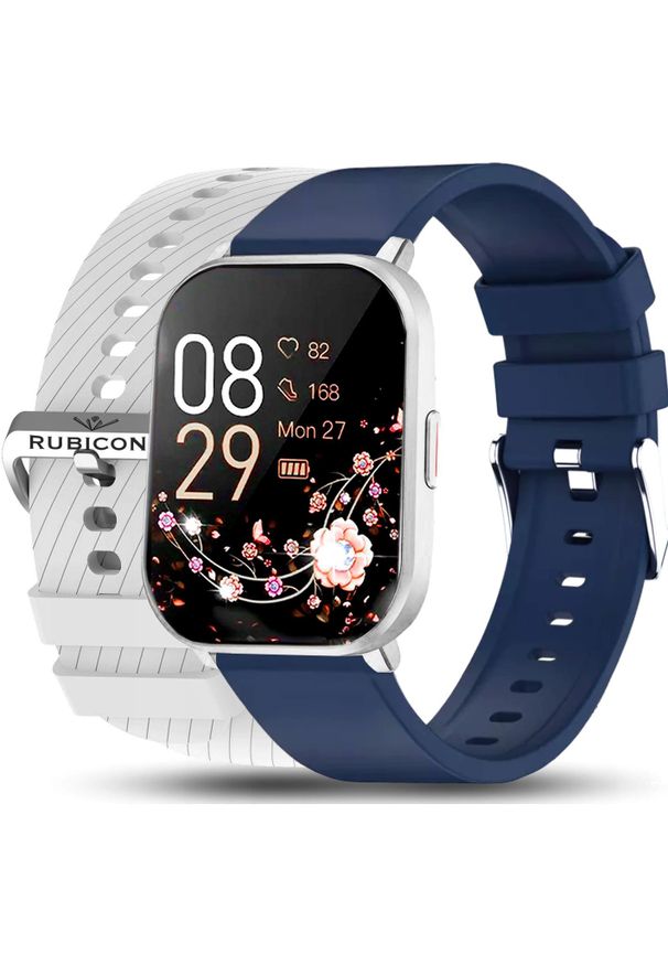 Rubicon - Smartwatch srebrny sportowy z dwoma paskami zestaw. Rodzaj zegarka: smartwatch. Kolor: srebrny. Styl: sportowy