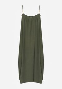 Renee - Zielona Wiskozowa Sukienka Boho o Pudełkowym Kroju na Ramiączkach z Koralikami Aleino. Okazja: na co dzień. Kolekcja: plus size. Kolor: zielony. Materiał: wiskoza. Długość rękawa: na ramiączkach. Typ sukienki: dla puszystych. Styl: boho #7