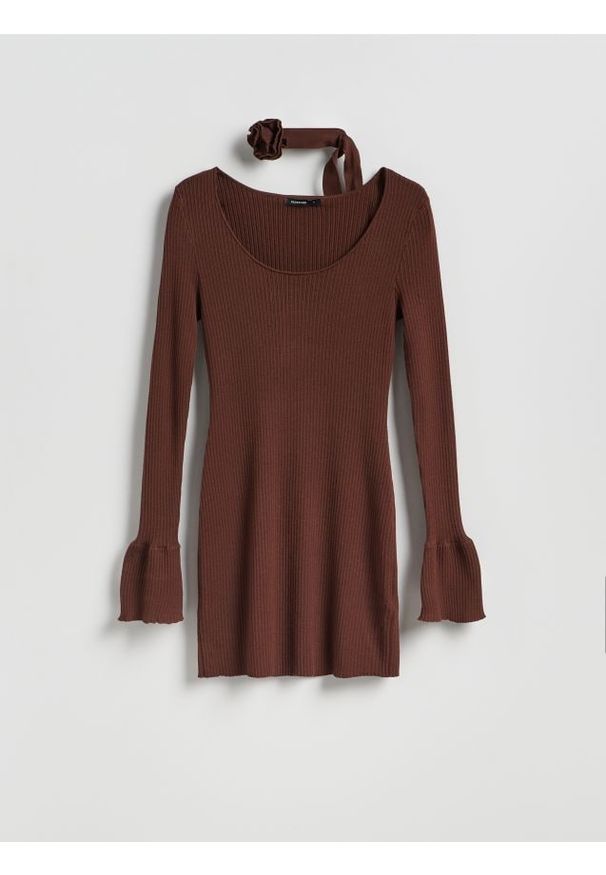 Reserved - Sukienka z wiskozą - brązowy. Kolor: brązowy. Materiał: wiskoza