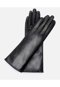 Kazar - Czarne rękawiczki damskie kazar x kasia. Kolor: czarny. Materiał: skóra, futro. Styl: klasyczny, elegancki