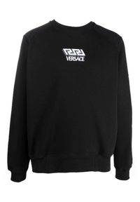 VERSACE - Czarna bluza z haftowanym logo. Kolor: czarny. Materiał: materiał. Wzór: haft