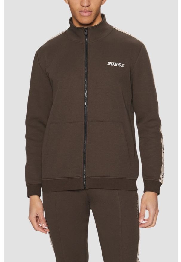 Guess - GUESS Brązowa męska rozpinana bluza z lampasami Mickey, Rozmiar L. Kolor: brązowy