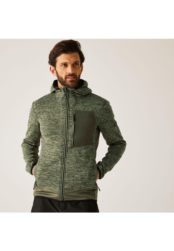 Regatta - Bluza męska rozsuwana z kapturem Alven. Typ kołnierza: kaptur. Kolor: zielony. Materiał: dzianina, polar. Wzór: melanż. Sport: turystyka piesza