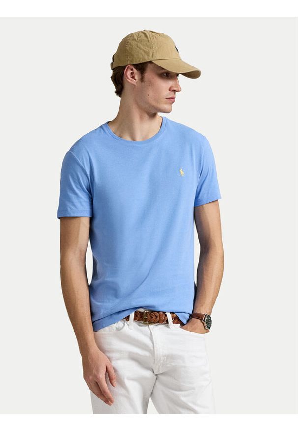 Polo Ralph Lauren T-Shirt 710671438454 Błękitny Custom Slim Fit. Typ kołnierza: polo. Kolor: niebieski. Materiał: bawełna