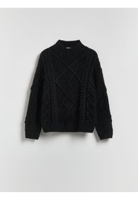 Reserved - Sweter ze stójką - czarny. Typ kołnierza: kołnierzyk stójkowy. Kolor: czarny. Materiał: wełna, dzianina