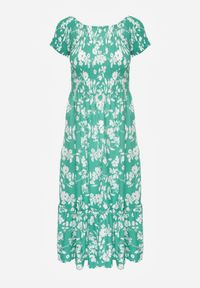 Renee - Zielona Rozkloszowana Sukienka Maxi z Hiszpańskim Dekoltem w Kwiaty Zevana. Kolor: zielony. Wzór: kwiaty. Sezon: wiosna, lato. Typ sukienki: rozkloszowane. Długość: maxi #4