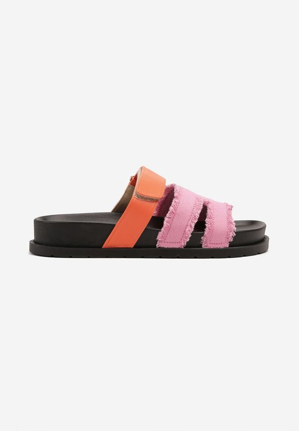 Born2be - Fuksjowe Klapki z Postrzępionymi Paskami Finavessa. Okazja: na co dzień. Kolor: różowy. Materiał: jeans. Sezon: lato. Styl: elegancki, casual