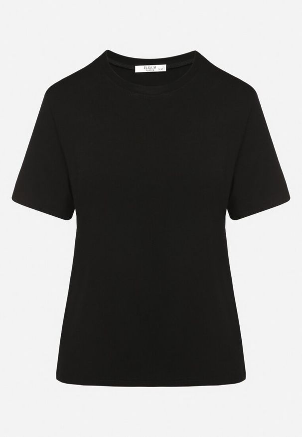Born2be - Czarny Wiskozowy T-shirt w Klasycznym Stylu Arivoria. Okazja: na co dzień. Kolor: czarny. Materiał: wiskoza. Wzór: bez wzorów, aplikacja. Styl: klasyczny