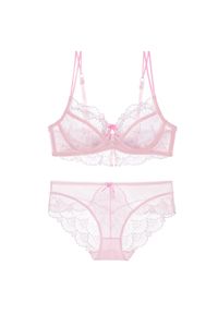 Intica - Komplet bielizny z koronką i regulowanymi ramiączkami na romantyczne wieczory Gilemette. Kolor: różowy. Materiał: koronka. Wzór: koronka