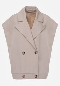 Renee - Beżowa Dwurzędowa Kamizelka Oversize o Garniturowym Kroju Edoriela. Kolor: beżowy. Materiał: poliester, koronka #6