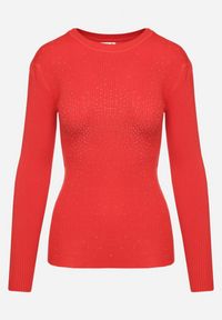 Born2be - Czerwony Sweter Prążkowany z Cyrkoniami Romivra. Okazja: na co dzień. Kolor: czerwony. Materiał: prążkowany. Długość rękawa: długi rękaw. Długość: długie. Styl: elegancki, casual #6