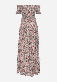 Born2be - Czarno-Beżowa Sukienka Hiszpanka Długa z Bawełny w Kwiatowy Print Mrosa. Typ kołnierza: dekolt hiszpanka. Kolor: czarny. Materiał: bawełna. Wzór: nadruk, kwiaty. Sezon: wiosna, lato. Typ sukienki: z odkrytymi ramionami. Styl: boho, elegancki. Długość: maxi #7