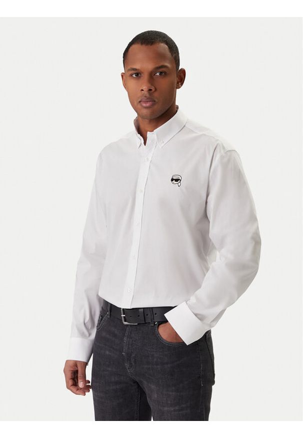 Karl Lagerfeld - KARL LAGERFELD Koszula 605912 561600 Biały Regular Fit. Typ kołnierza: dekolt w karo. Kolor: biały. Materiał: bawełna