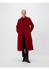 Reserved - Dwurzędowy płaszcz z wełną - czerwony. Kolor: czerwony. Materiał: wełna #1