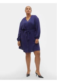 Vero Moda Curve Sukienka koszulowa 10299117 Granatowy Regular Fit. Kolor: niebieski. Materiał: syntetyk. Typ sukienki: koszulowe #4