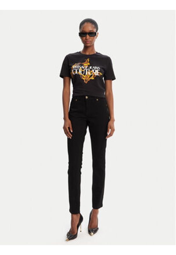 Versace Jeans Couture T-Shirt 79HAHE06 CJ00E Czarny Regular Fit. Kolor: czarny. Materiał: bawełna