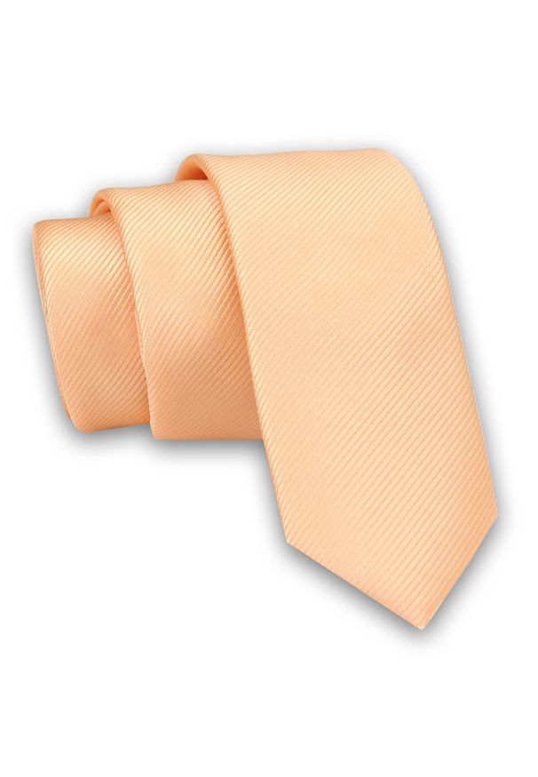 Jednokolorowy Krawat Męski, Śledź - 5 cm - Angelo di Monti, Brzoskwiniowy. Kolor: pomarańczowy