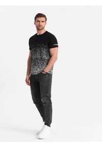 Ombre Clothing - Męski t-shirt bawełniany z gradientowym nadrukiem - czarny V2 OM-TSPT-22SS-001 - XXL. Kolor: czarny. Materiał: bawełna. Wzór: nadruk, gradientowy. Styl: klasyczny