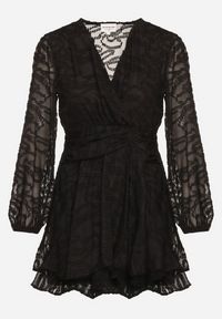 Born2be - Czarna Siateczkowa Sukienka o Rozkloszowanym Kroju Zdobiona Tłoczeniem Zenesava. Okazja: na co dzień. Typ kołnierza: dekolt w serek. Kolor: czarny. Materiał: poliester. Wzór: aplikacja. Sezon: lato. Typ sukienki: rozkloszowane. Styl: klasyczny, casual, elegancki #7