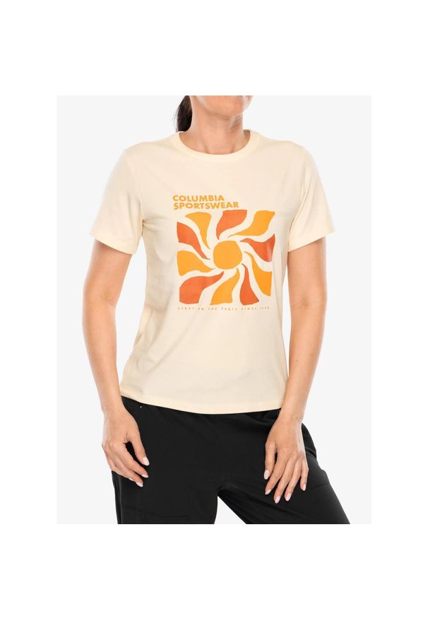 columbia - Koszulka z nadrukiem damska Columbia Sun Trek Graphic S/S III. Kolor: beżowy. Wzór: nadruk