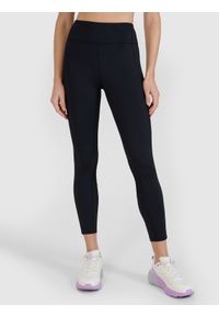 4f - 4F Legginsy treningowe z wysokim stanem damskie - czarne XL. Stan: podwyższony. Kolor: czarny. Materiał: dzianina, włókno, syntetyk, materiał, elastan. Wzór: ze splotem. Sport: fitness