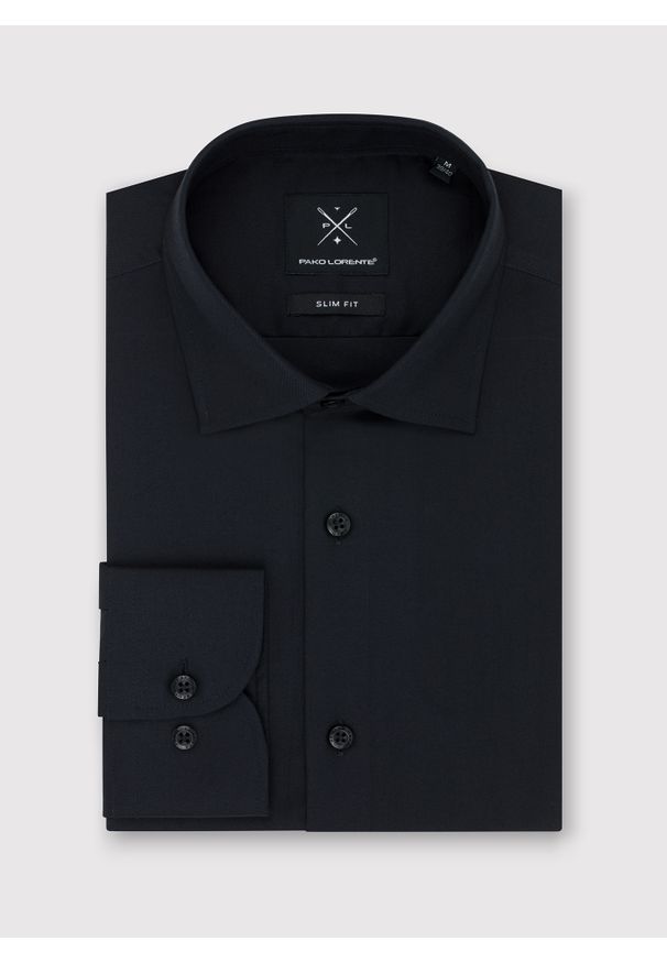Pako Lorente - PAKO LORENTE – Czarna bawełniana koszula męska. Okazja: na studniówkę. Kolor: czarny, biały. Materiał: bawełna. Długość rękawa: długi rękaw. Długość: długie. Wzór: gładki