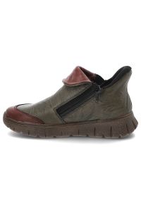 Zielone Botki Rieker Ocieplane Buty Damskie. Okazja: na co dzień. Kolor: zielony. Materiał: skóra. Styl: casual