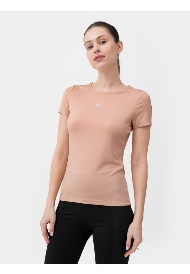 4f - Koszulka trekkingowa szybkoschnąca damska. Kolor: różowy. Materiał: dzianina, włókno, materiał